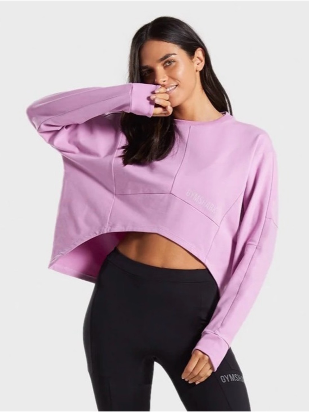 Gymshark Women’s Small Pink Ori Sweater Cropped Drop Shoulder Crewneck